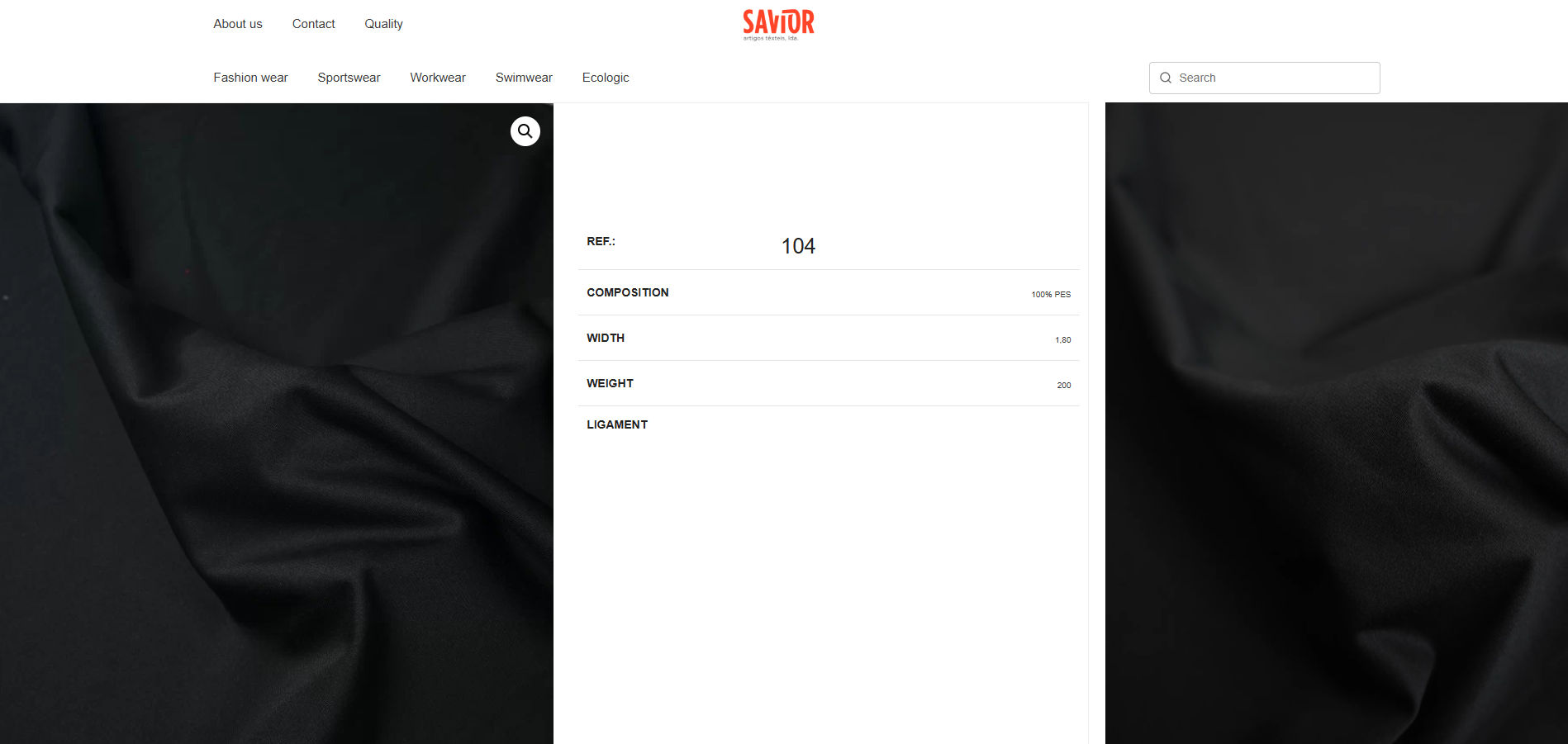 Página de catálogo têxtil digital da Savior